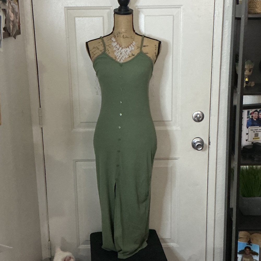 Fashion Nova Olive Green Spaghetti-Strap Maxi Dress